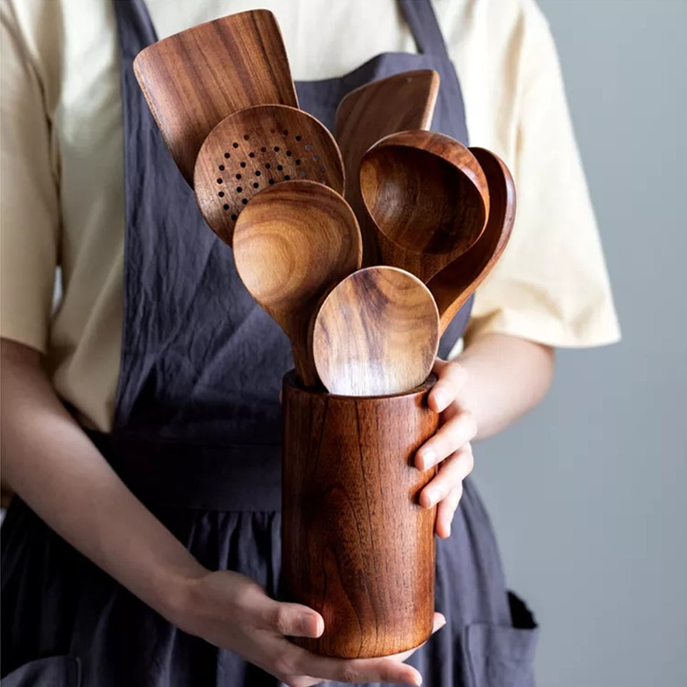 Sustainable Teak Wood Kitchen Utensils Set - Eco-Friendly Cooking Accessories | Kalsten