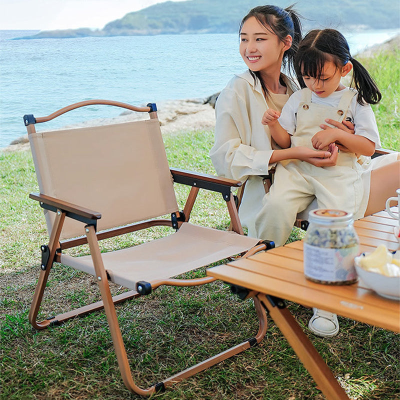 Modern Minimalist Square Fabric Carbon Steel Beech Wood Backrest Armrest Folding Chair For Outdoor | Kalsten