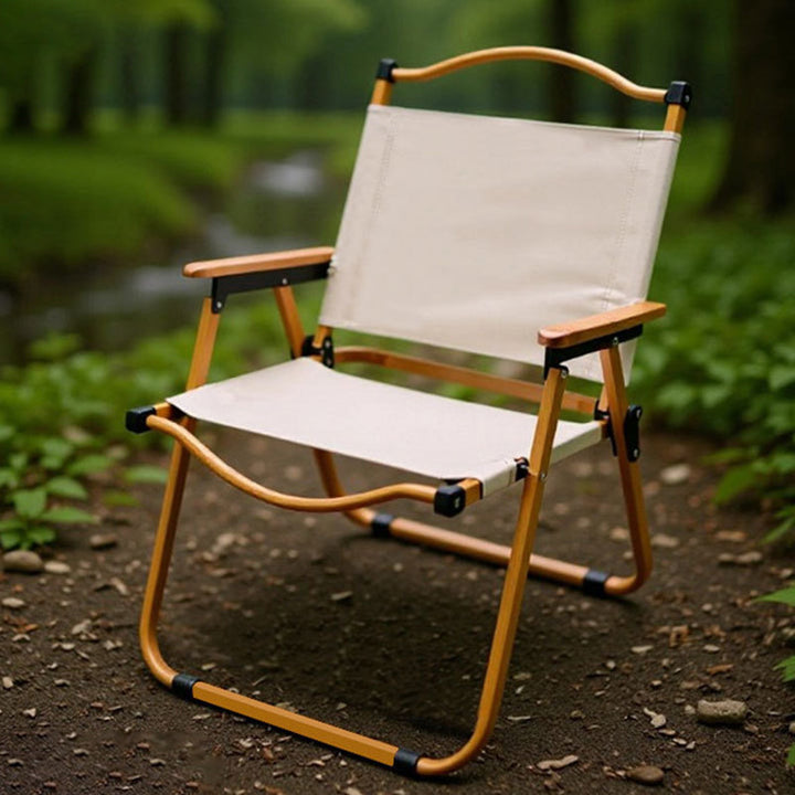 Modern Minimalist Square Fabric Carbon Steel Beech Wood Backrest Armrest Folding Chair For Outdoor | Kalsten