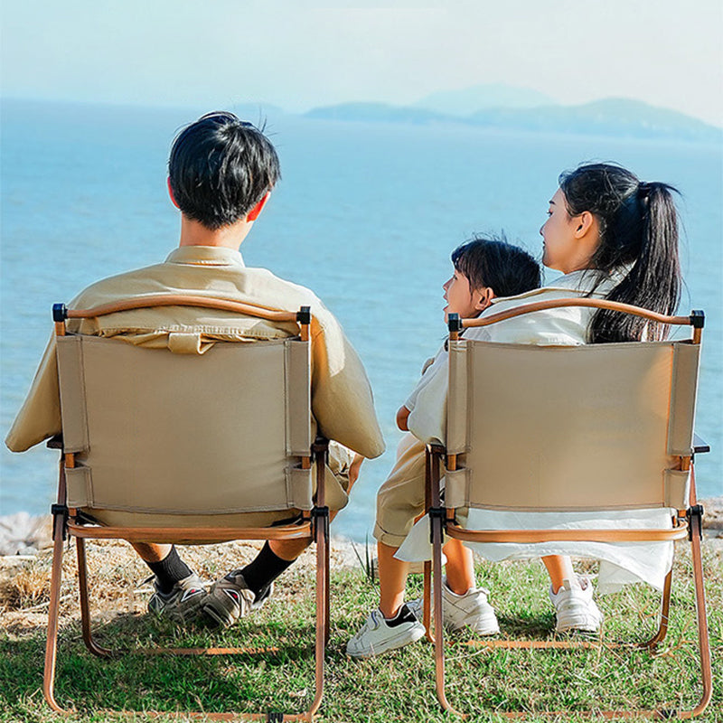 Modern Minimalist Square Fabric Carbon Steel Beech Wood Backrest Armrest Folding Chair For Outdoor | Kalsten