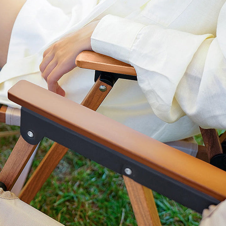 Modern Minimalist Square Fabric Carbon Steel Beech Wood Backrest Armrest Folding Chair For Outdoor | Kalsten