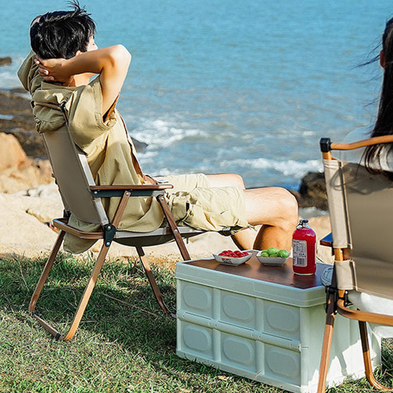Modern Minimalist Square Fabric Carbon Steel Beech Wood Backrest Armrest Folding Chair For Outdoor | Kalsten