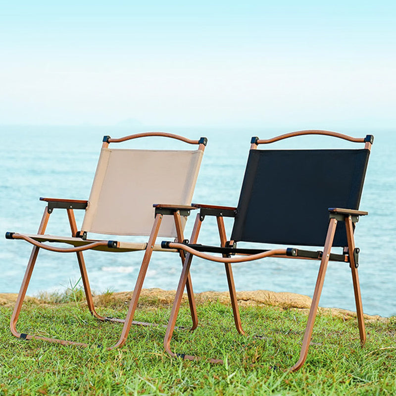 Modern Minimalist Square Fabric Carbon Steel Beech Wood Backrest Armrest Folding Chair For Outdoor | Kalsten