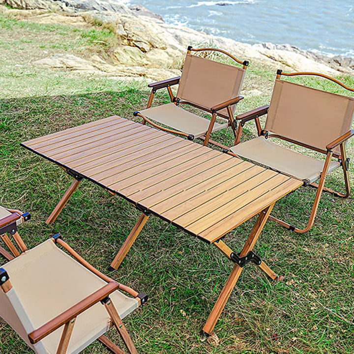 Modern Minimalist Square Fabric Carbon Steel Beech Wood Backrest Armrest Folding Chair For Outdoor | Kalsten