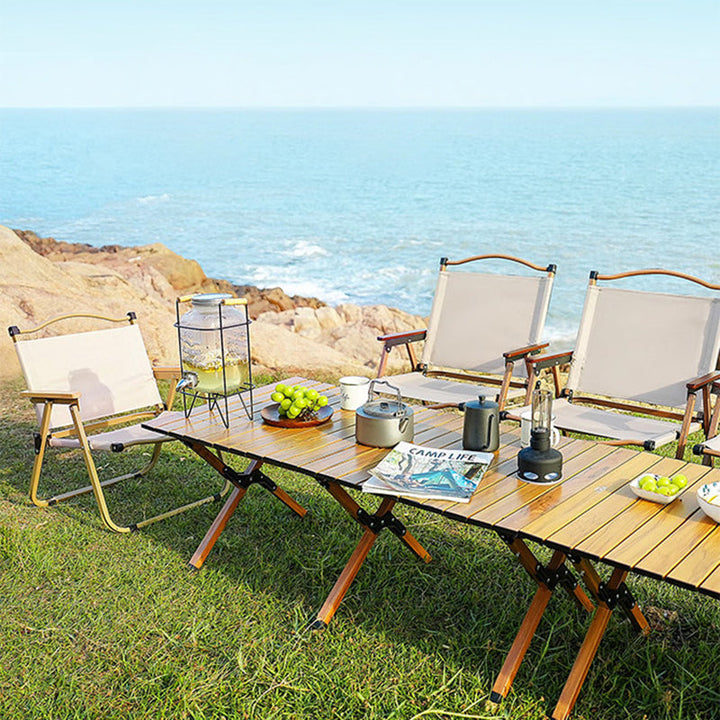 Modern Minimalist Square Fabric Carbon Steel Beech Wood Backrest Armrest Folding Chair For Outdoor | Kalsten