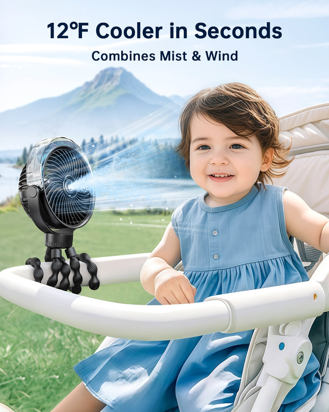 Misting Stroller Fan – Portable Baby Fan with Spray | Kalsten