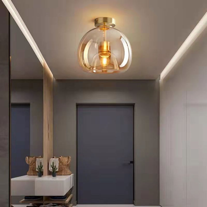 Semi-Flush Mount Light Glass Iron 9.8 in x 11.4 in Smoke Gray Hallway Living Room Bedroom Modern Lighting Fixture | Kalsten