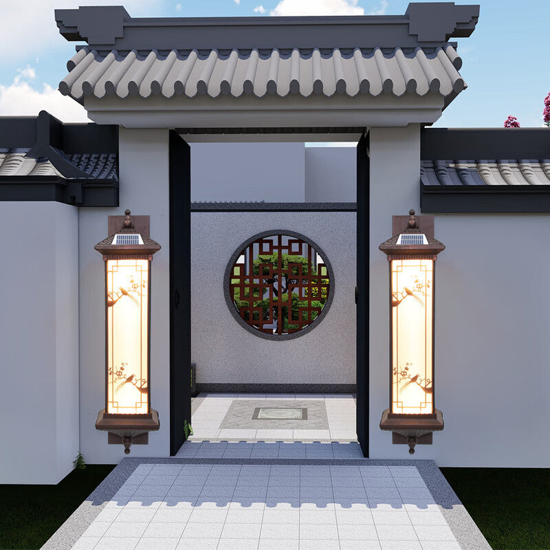 Traditional Chinese Rectangular Aluminum Glass Solar LED Wall Sconce Lamp For Garden | Kalsten