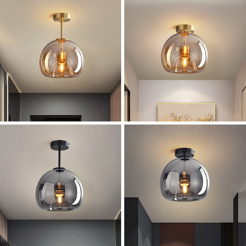 Semi-Flush Mount Light Glass Iron 9.8 in x 11.4 in Smoke Gray Hallway Living Room Bedroom Modern Lighting Fixture | Kalsten