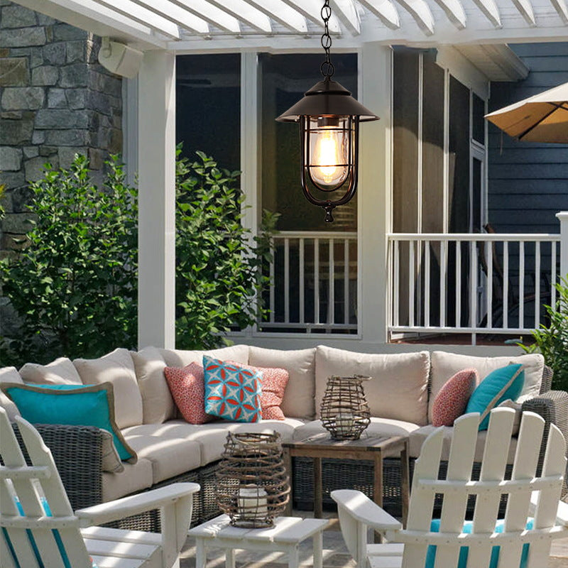 Industrial Vintage Aluminum Cage Glass 1-Light Outdoor Waterproof Pendant Light | Kalsten