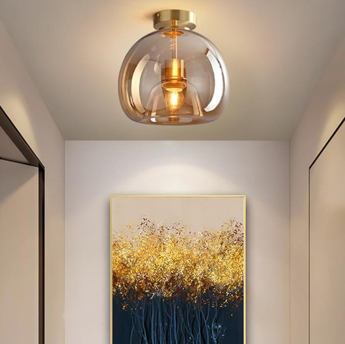Semi-Flush Mount Light Glass Iron 9.8 in x 11.4 in Smoke Gray Hallway Living Room Bedroom Modern Lighting Fixture | Kalsten