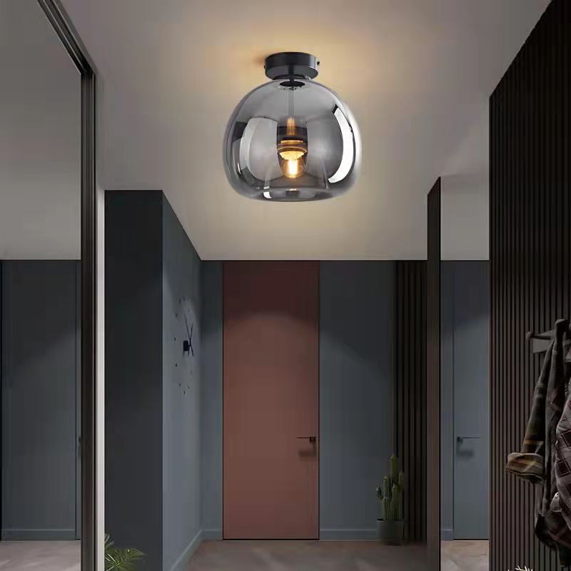 Semi-Flush Mount Light Glass Iron 9.8 in x 11.4 in Smoke Gray Hallway Living Room Bedroom Modern Lighting Fixture | Kalsten
