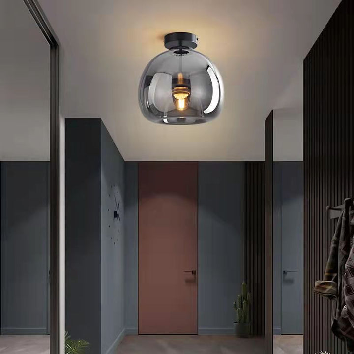Semi-Flush Mount Light Glass Iron 9.8 in x 11.4 in Smoke Gray Hallway Living Room Bedroom Modern Lighting Fixture | Kalsten
