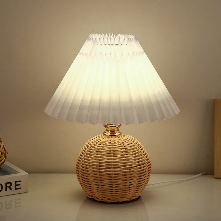 RattaLume Nordic LED Table Lamp | Woven Rattan & Foldable Fabric Shade | Mood Light | Decor for the Bedroom | Kalsten