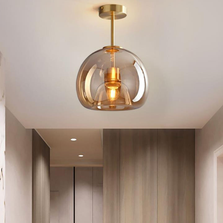Semi-Flush Mount Light Glass Iron 9.8 in x 11.4 in Smoke Gray Hallway Living Room Bedroom Modern Lighting Fixture | Kalsten