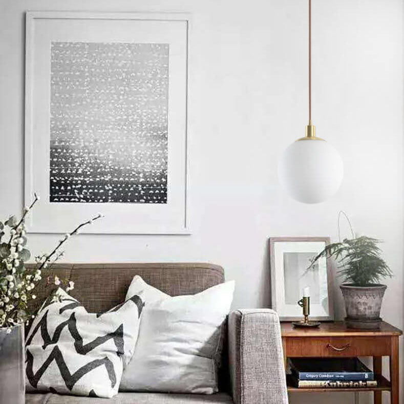 Pendant Light Glass 9.8 in Adjustable White Gold Hallway Living Room Bedroom Lighting Fixture Modern Hanging Lamp | Kalsten