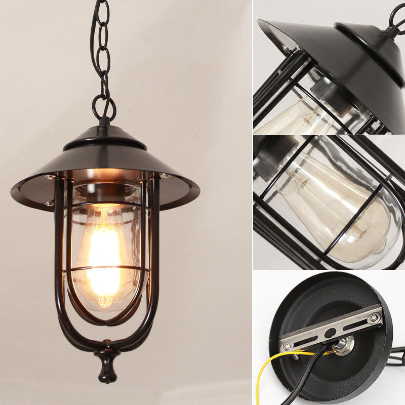 Industrial Vintage Aluminum Cage Glass 1-Light Outdoor Waterproof Pendant Light | Kalsten
