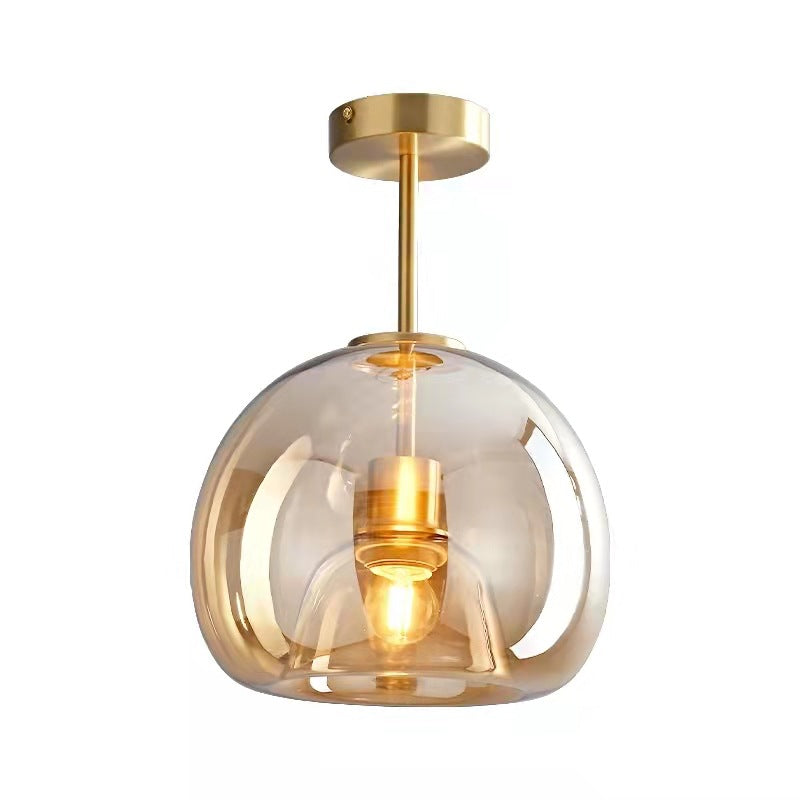 Semi-Flush Mount Light Glass Iron 9.8 in x 11.4 in Smoke Gray Hallway Living Room Bedroom Modern Lighting Fixture | Kalsten