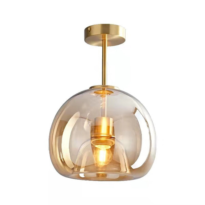 Semi-Flush Mount Light Glass Iron 9.8 in x 11.4 in Smoke Gray Hallway Living Room Bedroom Modern Lighting Fixture | Kalsten