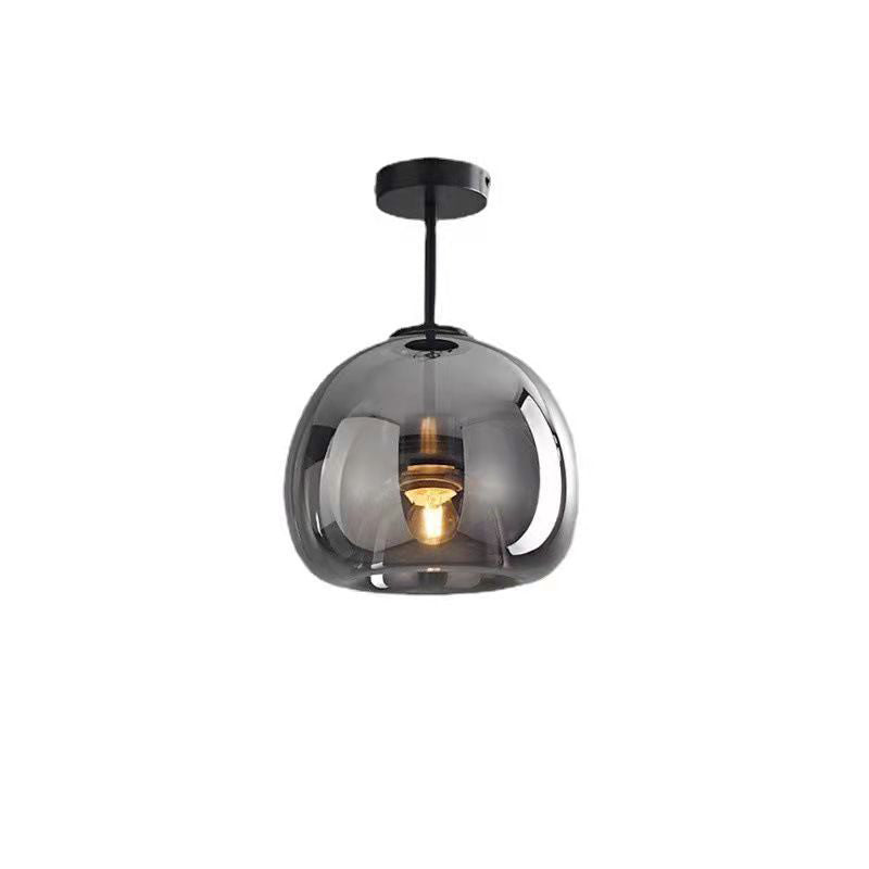 Semi-Flush Mount Light Glass Iron 9.8 in x 11.4 in Smoke Gray Hallway Living Room Bedroom Modern Lighting Fixture | Kalsten