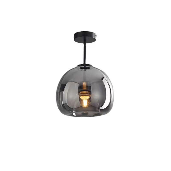 Semi-Flush Mount Light Glass Iron 9.8 in x 11.4 in Smoke Gray Hallway Living Room Bedroom Modern Lighting Fixture | Kalsten