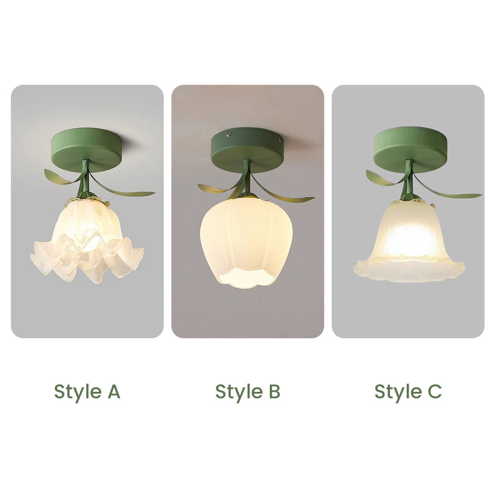Floral Glass Shade Ceiling Lamp Noxord