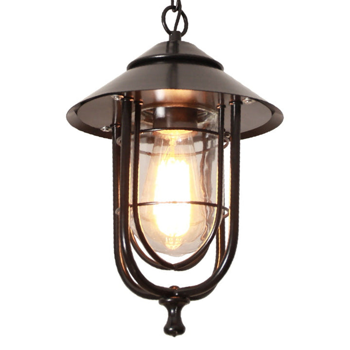 Industrial Vintage Aluminum Cage Glass 1-Light Outdoor Waterproof Pendant Light | Kalsten
