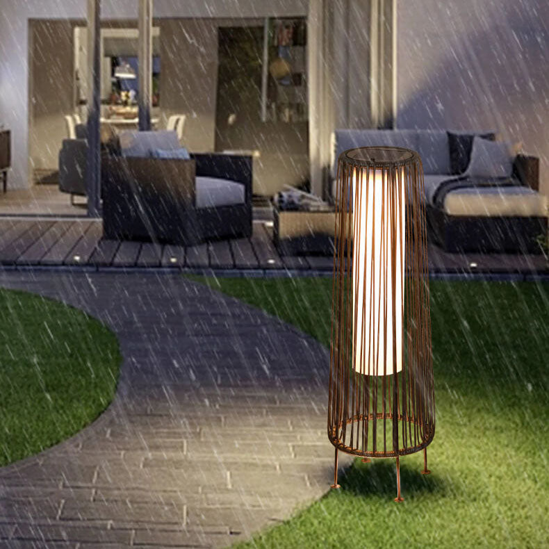 Modern Shabby Chic Solar Round Trapezoidal Iron Rattan Wicker LED Outdoor Light For Outdoor Patio | Kalsten