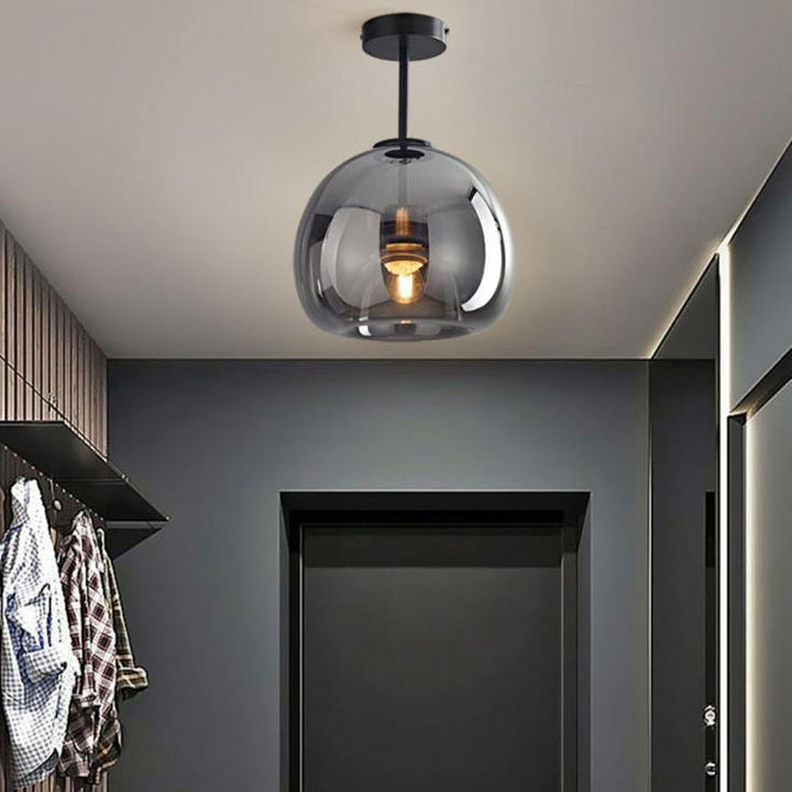 Semi-Flush Mount Light Glass Iron 9.8 in x 11.4 in Smoke Gray Hallway Living Room Bedroom Modern Lighting Fixture | Kalsten