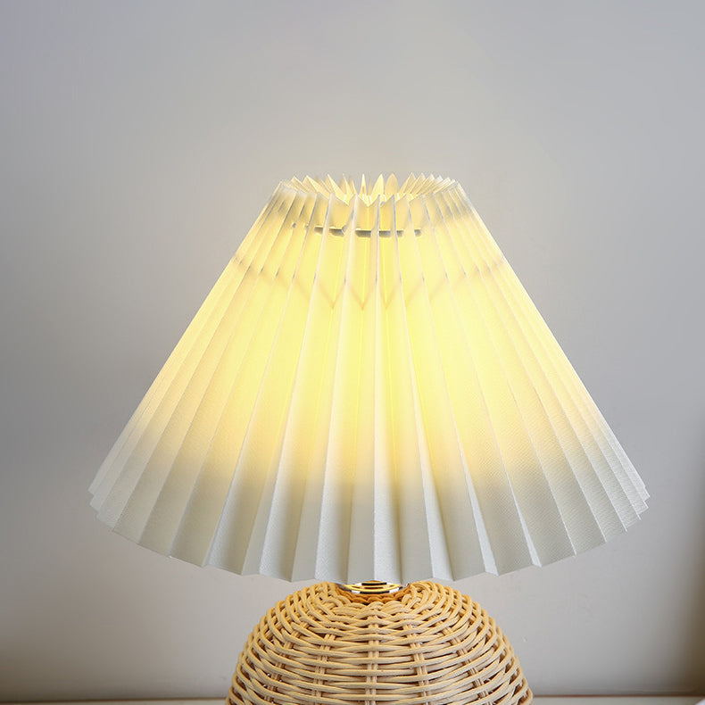 Kalsten | RattaLume Nordic LED Table Lamp | Woven Rattan & Foldable Fabric Shade | Mood Light | Decor for the Bedroom
