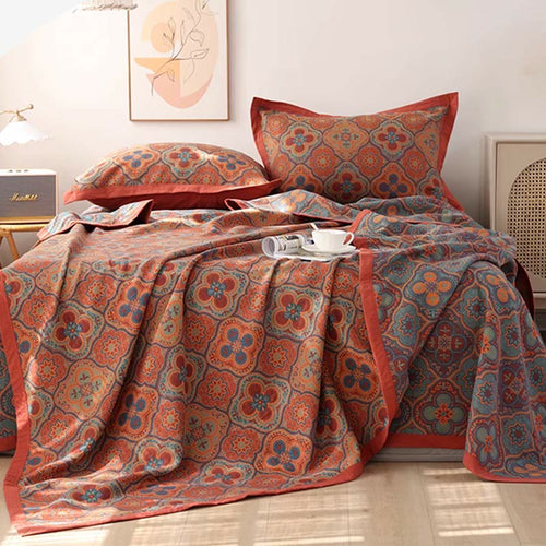 Reversible Cotton Quilt with Petal Flower Pattern –  Bedding for Summer and All Seasons, Available in Full, Queen, King Sizes