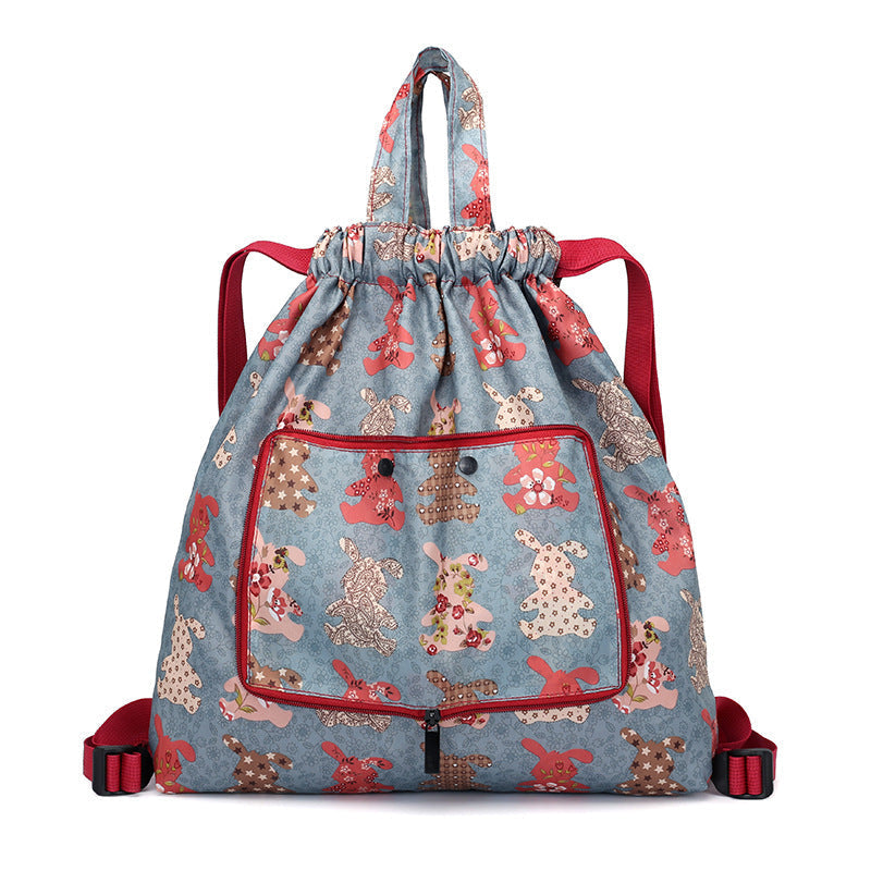 Foldable Printed Nylon Backpack with Drawstring | Kalsten