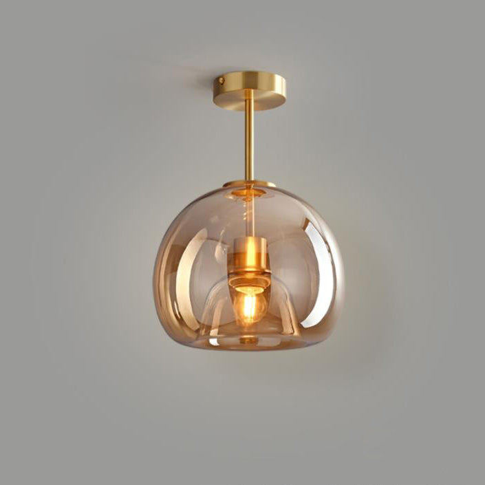 Semi-Flush Mount Light Glass Iron 9.8 in x 11.4 in Smoke Gray Hallway Living Room Bedroom Modern Lighting Fixture | Kalsten