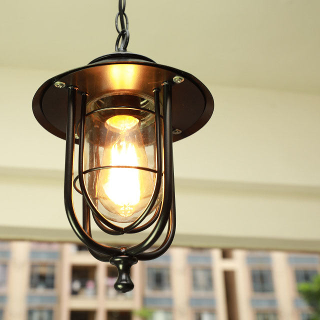 Industrial Vintage Aluminum Cage Glass 1-Light Outdoor Waterproof Pendant Light | Kalsten