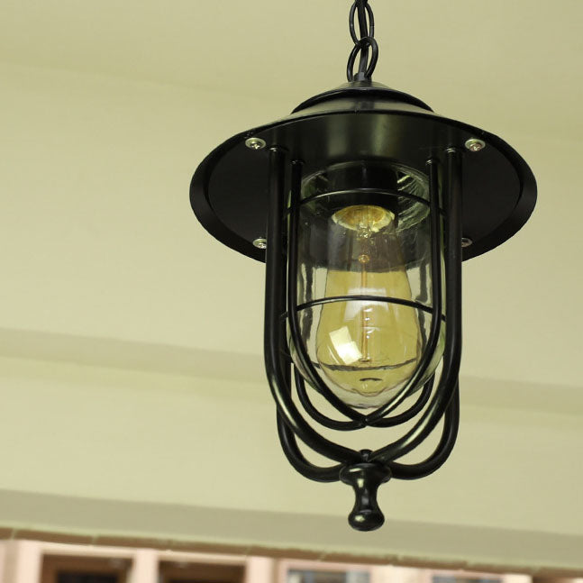 Industrial Vintage Aluminum Cage Glass 1-Light Outdoor Waterproof Pendant Light | Kalsten