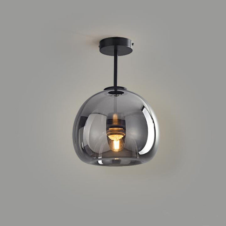 Semi-Flush Mount Light Glass Iron 9.8 in x 11.4 in Smoke Gray Hallway Living Room Bedroom Modern Lighting Fixture | Kalsten