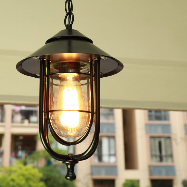 Industrial Vintage Aluminum Cage Glass 1-Light Outdoor Waterproof Pendant Light | Kalsten