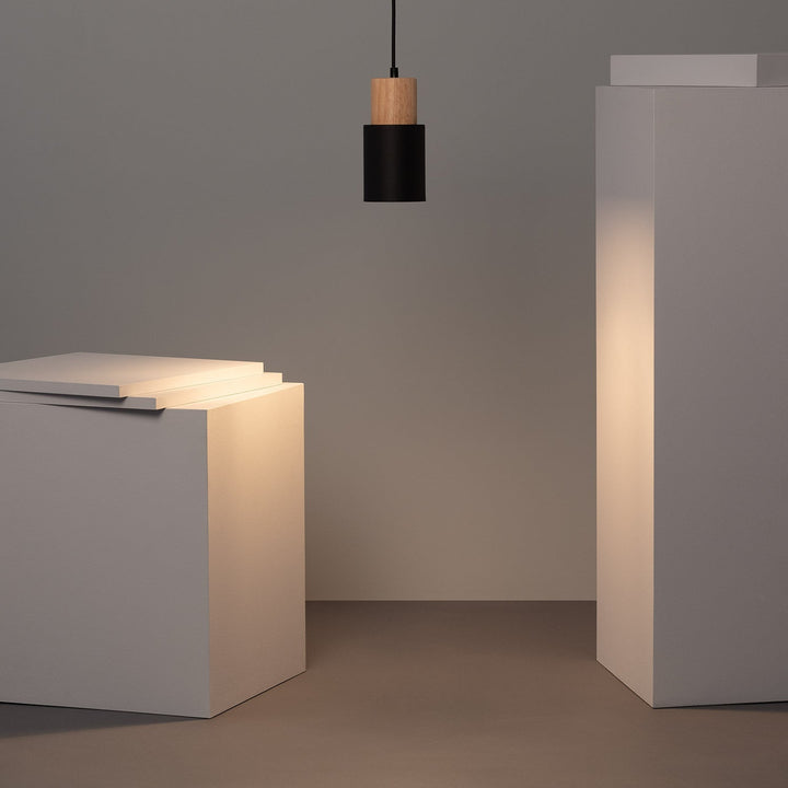 Modern Wood & Black Pendant Lamp Noxord