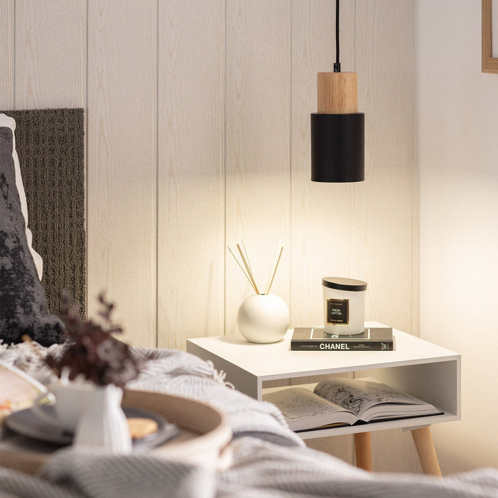 Modern Wood & Black Pendant Lamp Noxord