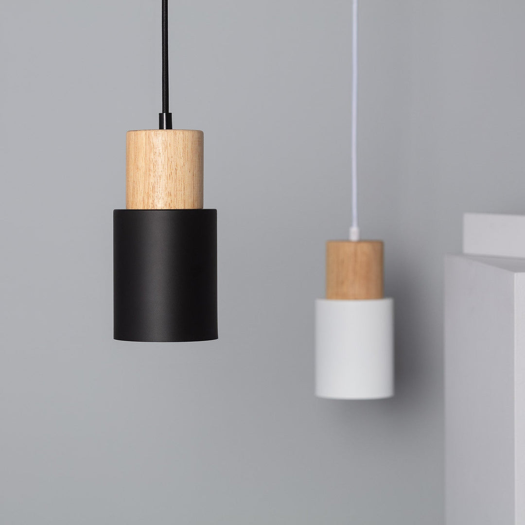 Modern Wood & Black Pendant Lamp Noxord
