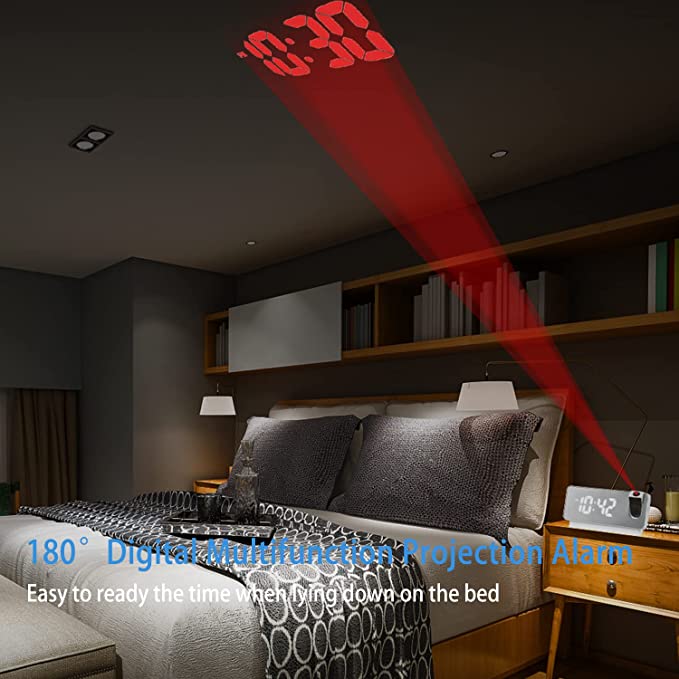 Kalsten | Projection Alarm Clock | LED Display with Mirror Surface | Dual Alarms & Temperature | 19cm