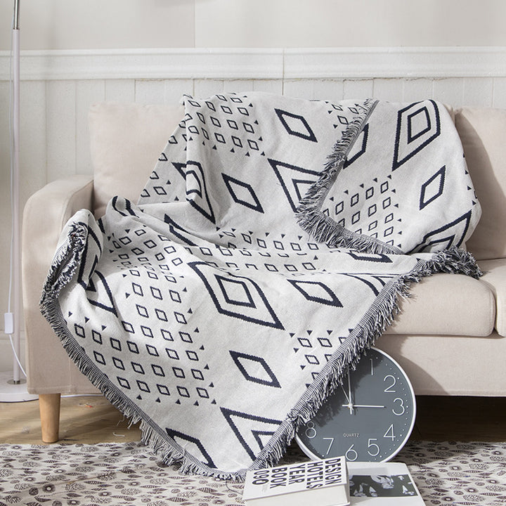 Geometric Patterned Fringe Throw Blanket