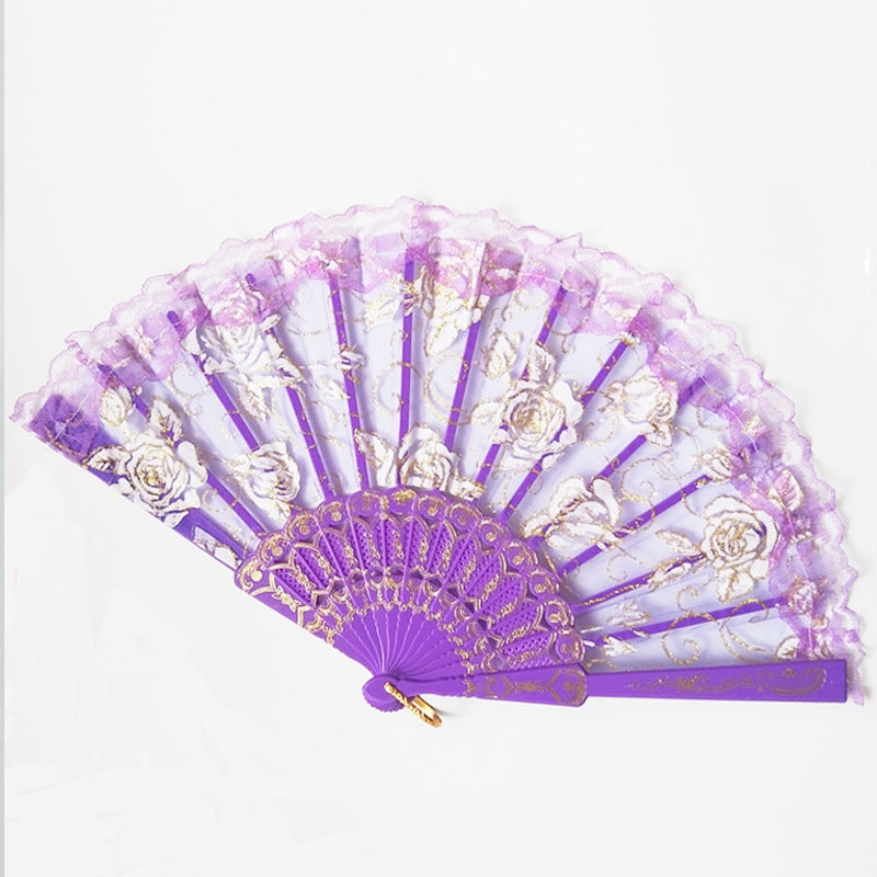 Ladies decorative hand fan with delicate rose motifs Kalsten