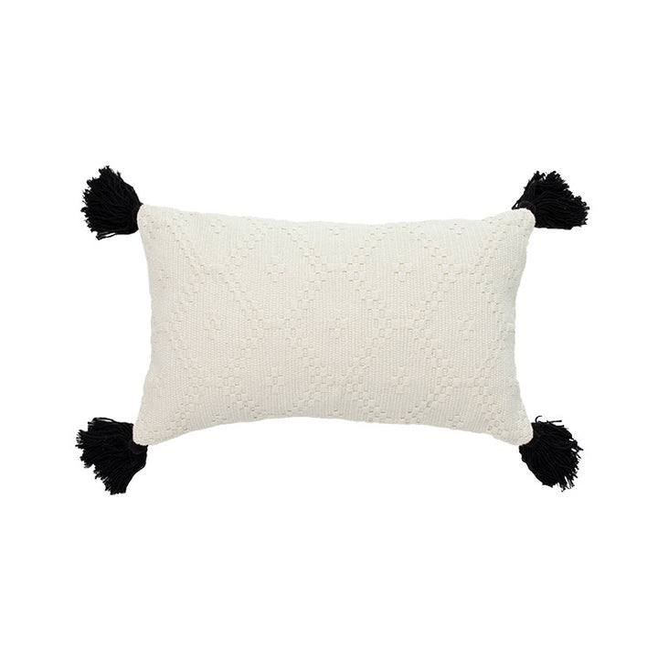 Square Boho cushion cover made of handwoven cotton with textured relief weaving and four tassels Kalsten