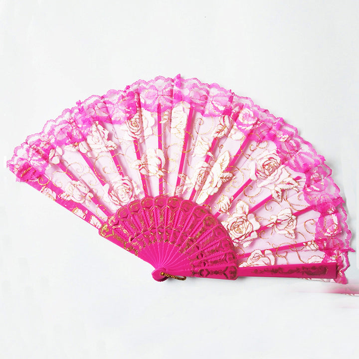 Ladies decorative hand fan with delicate rose motifs Kalsten