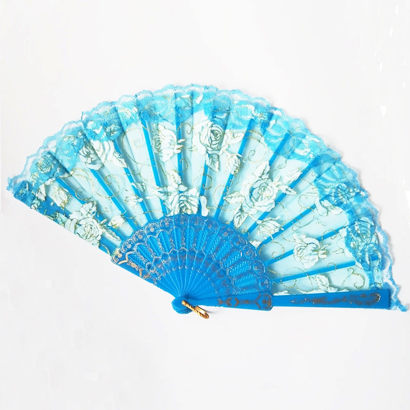 Ladies decorative hand fan with delicate rose motifs Kalsten