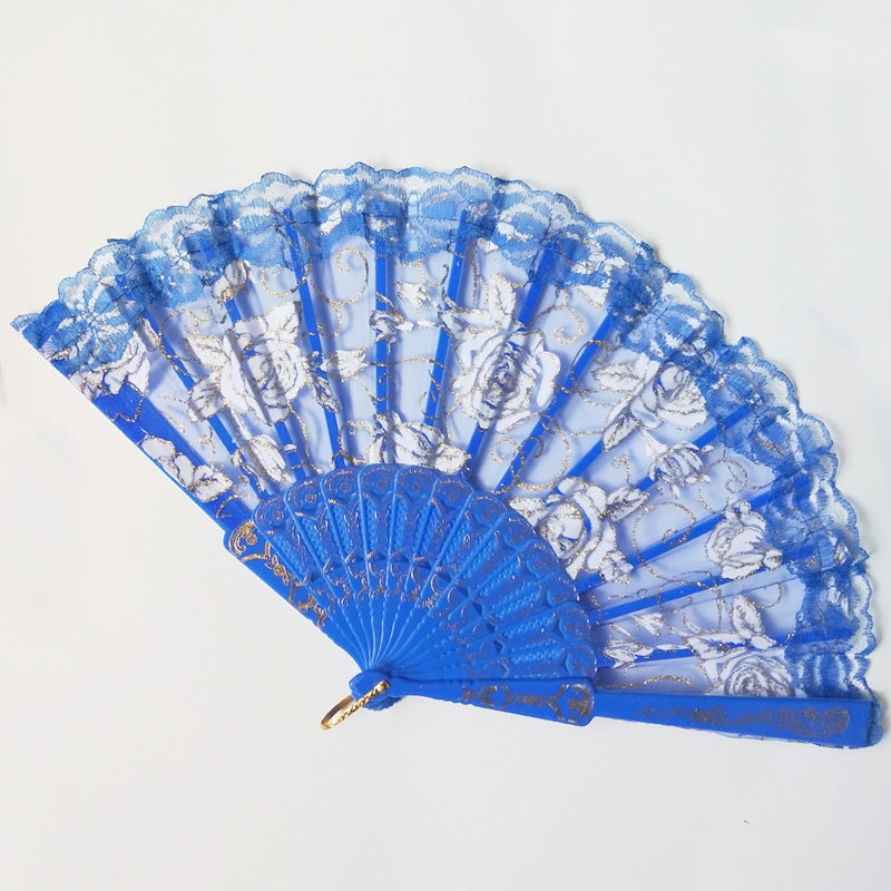 Ladies decorative hand fan with delicate rose motifs Kalsten
