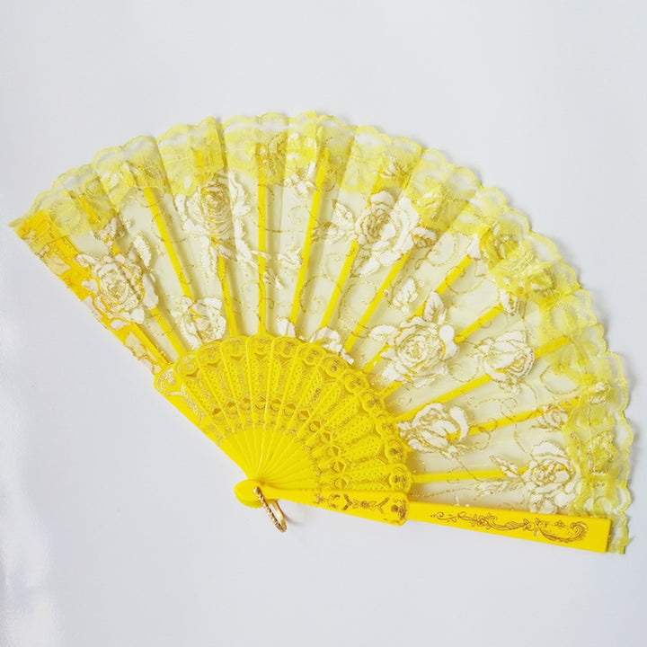 Ladies decorative hand fan with delicate rose motifs Kalsten