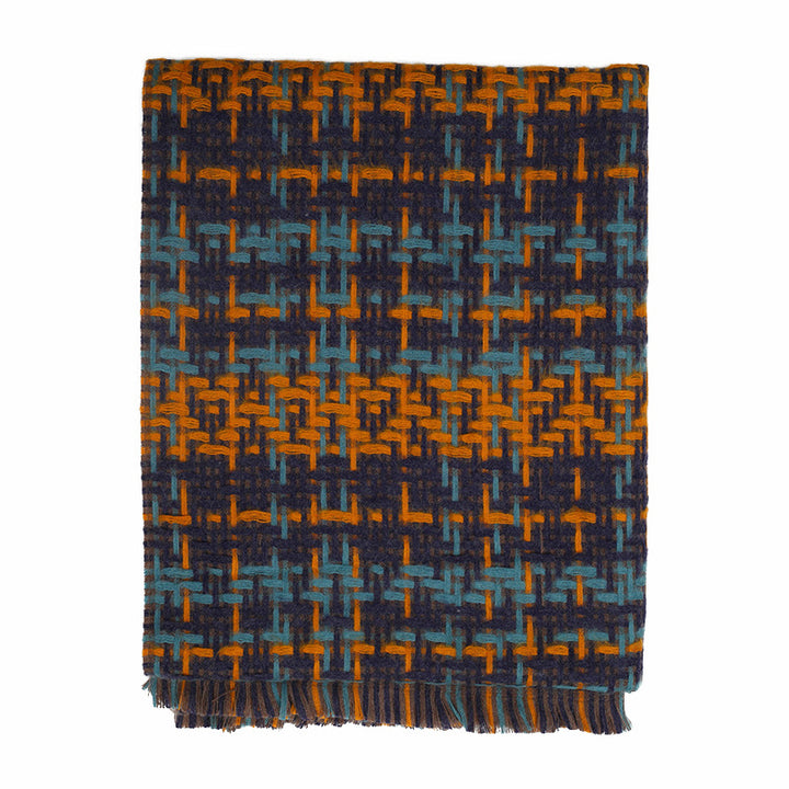 Throw blanket and plaid with herringbone structure, soft cotton blend and decorative fringes Kalsten
