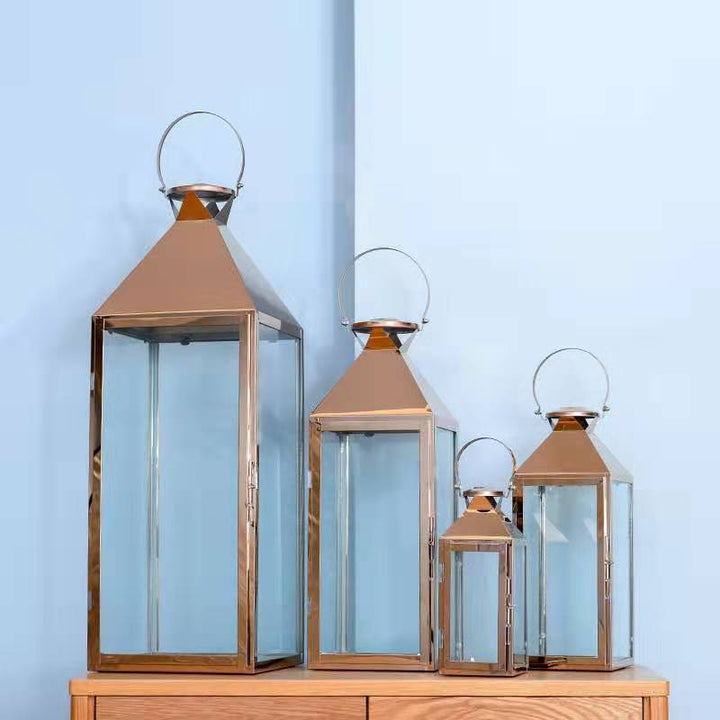 Stainless Steel Glass Hurricane Lantern Set with Hinged Door and Top Carry Ring Kalsten
